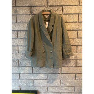 Dolan Olive Green Double-Breasted Blazer With Button Cuff Details & Notched Lape